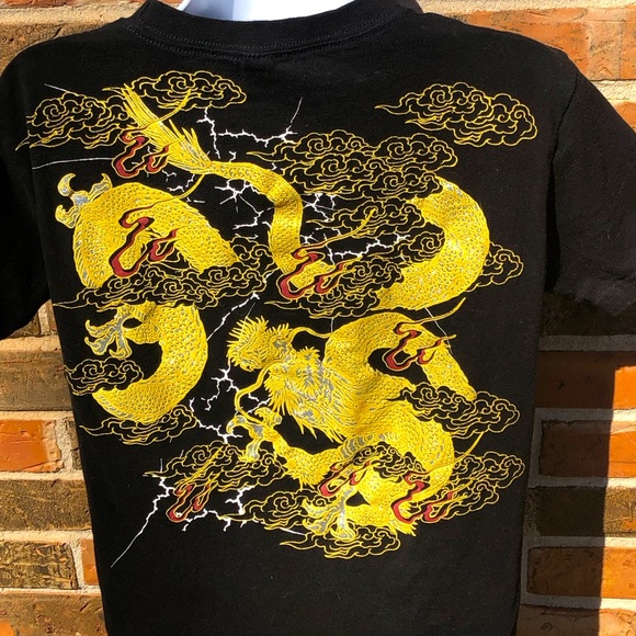 Joye 100% Cotton Gold And Silver dragon TShirt. Designs On Front And Back Size M - Picture 10 of 12